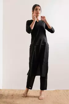 Black Karaar Straight Fit Kurta Set