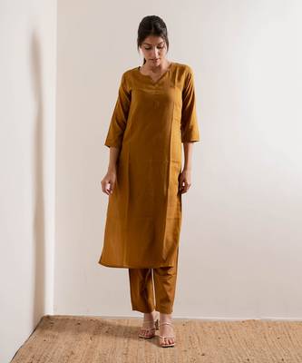 Mustard Sariska Straight Fit Kurta Set 1