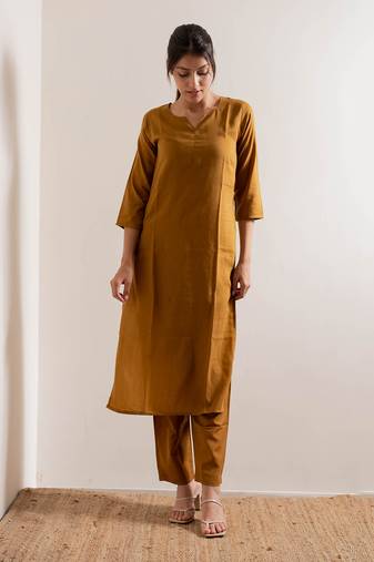 Mustard Sariska Straight Fit Kurta Set