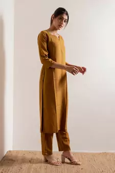 Mustard Sariska Straight Fit Kurta Set