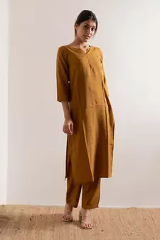 Mustard Sariska Straight Fit Kurta Set
