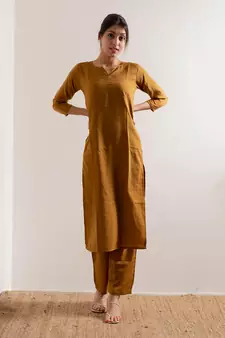 Mustard Sariska Straight Fit Kurta Set