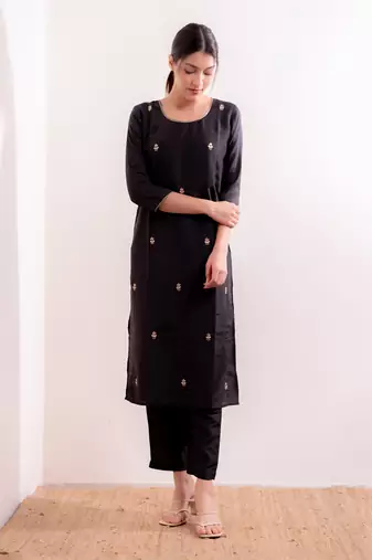 Steel Black Fiza Straight Fit Kurta Set