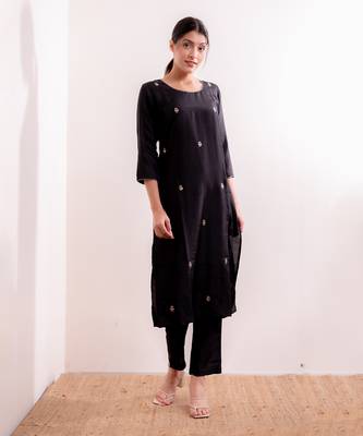 Steel Black Fiza Straight Fit Kurta Set 1