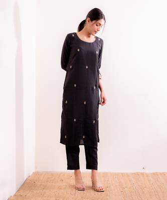 Steel Black Fiza Straight Fit Kurta Set 3
