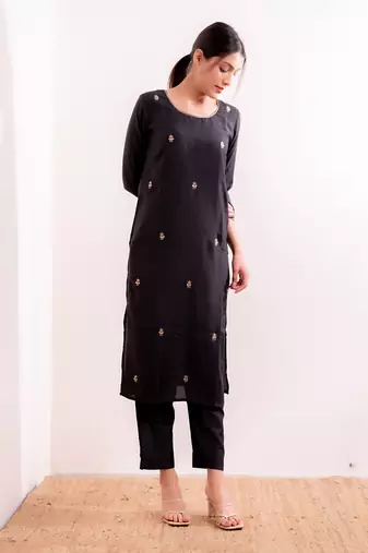 Steel Black Fiza Straight Fit Kurta Set