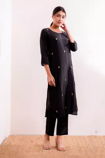 Steel Black Fiza Straight Fit Kurta Set