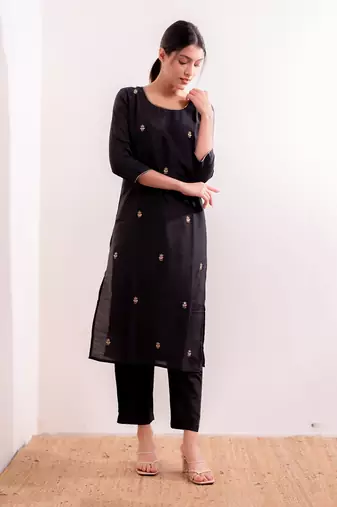 Steel Black Fiza Straight Fit Kurta Set