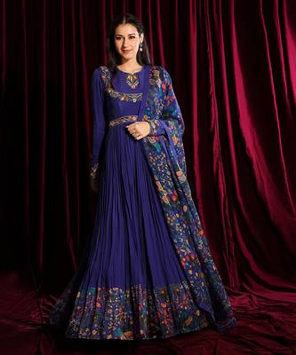 Purple Gathered Anarkali With Churidar Sleeves And Dupatta 1