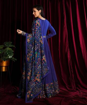 Purple Gathered Anarkali With Churidar Sleeves And Dupatta 3