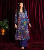 Purple Straight Tunic With Mirror Embroidery And Palazzo