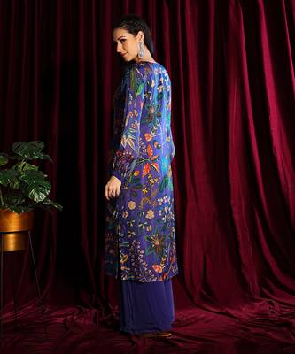 Purple Straight Tunic With Mirror Embroidery And Palazzo 2