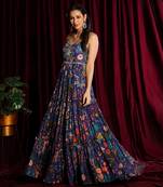Purple Printed Layered Anarkali Gown