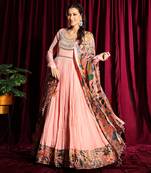 Blush Gathered Anarkali With Churidar Sleeves And Dupatta