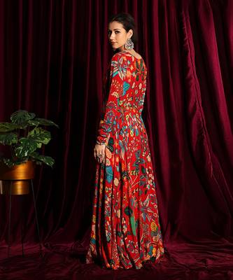Red Anarkali Jacket With Bustier And Gharara With A Dupatta 3