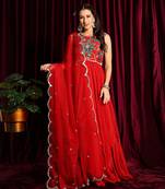  Red Handkerchief Hem Anarkali With A Dupatta