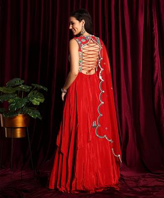  Red Handkerchief Hem Anarkali With A Dupatta 4