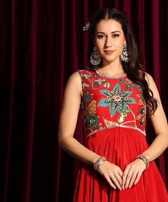  Red Handkerchief Hem Anarkali With A Dupatta 5
