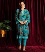 Turquoise Straight Tunic With Cigarette Pants