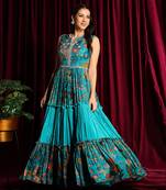 Turquoise Gathered Anarkali Gown