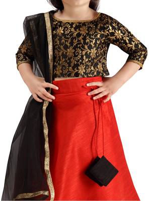 Red brocade silk stitched lehenga 4