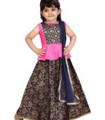 Navy-blue brocade silk stitched lehenga