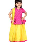 Yellow printed silk stitched lehenga