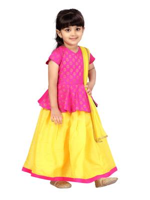 Yellow printed silk stitched lehenga 2