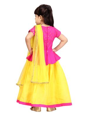 Yellow printed silk stitched lehenga 3