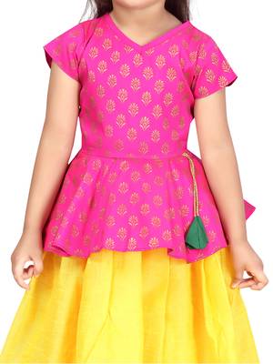 Yellow printed silk stitched lehenga 4