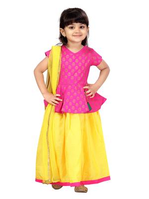 Yellow printed silk stitched lehenga 5