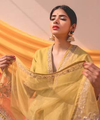 Lime Green Chanderi Handloom Organza Sharara Set 2