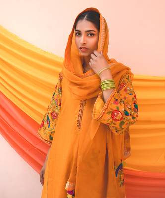 Mango Yellow Multicolor Chanderi Handloom Organza Kurta Set 2