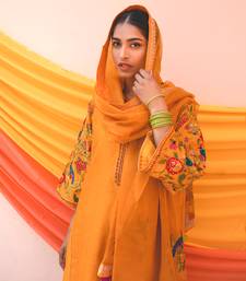 Mango Yellow Multicolor Chanderi Handloom Organza Kurta Set