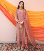 Old Rose Multi Color Chanderi Handloom Organza Kurta Set