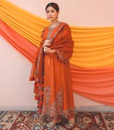 Rust Multi Color Chanderi Handloom Organza Kurta Set
