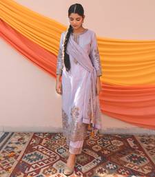 Lilac Multi Color Chanderi Handloom Organza Kurta Set.