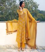 Mustard Embroidered Chanderi Suit Set