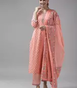 Peach printed cotton ethnic-kurtis