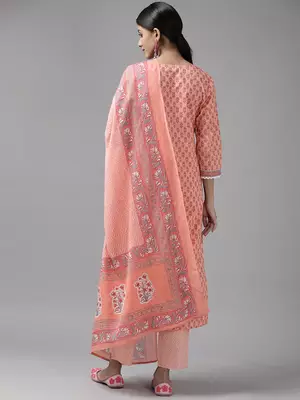 Peach printed cotton ethnic-kurtis 2