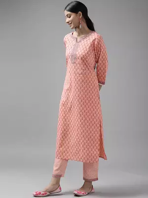 Peach printed cotton ethnic-kurtis 3