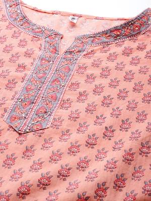 Peach printed cotton ethnic-kurtis 4