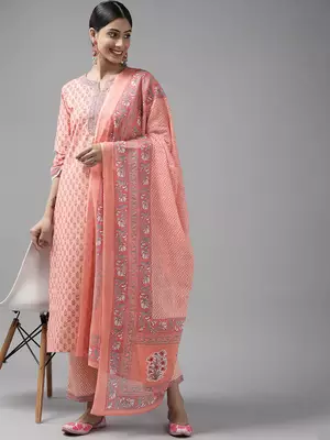 Peach printed cotton ethnic-kurtis 5