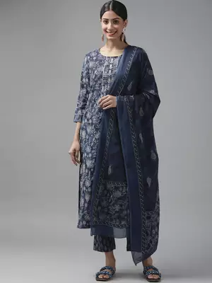 Blue printed cotton ethnic-kurtis 1