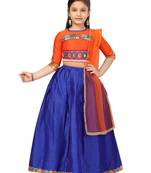Blue self design silk stitched lehenga