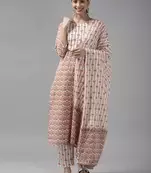 Beige printed cotton ethnic-kurtis