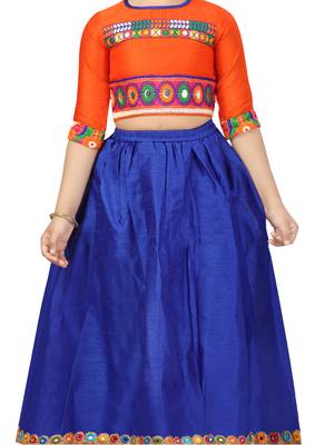 Blue self design silk stitched lehenga 4