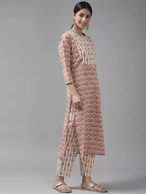 Beige printed cotton ethnic-kurtis 3
