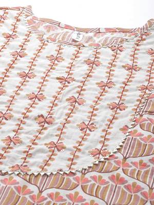Beige printed cotton ethnic-kurtis 4