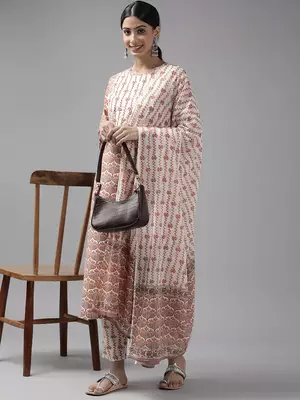 Beige printed cotton ethnic-kurtis 5